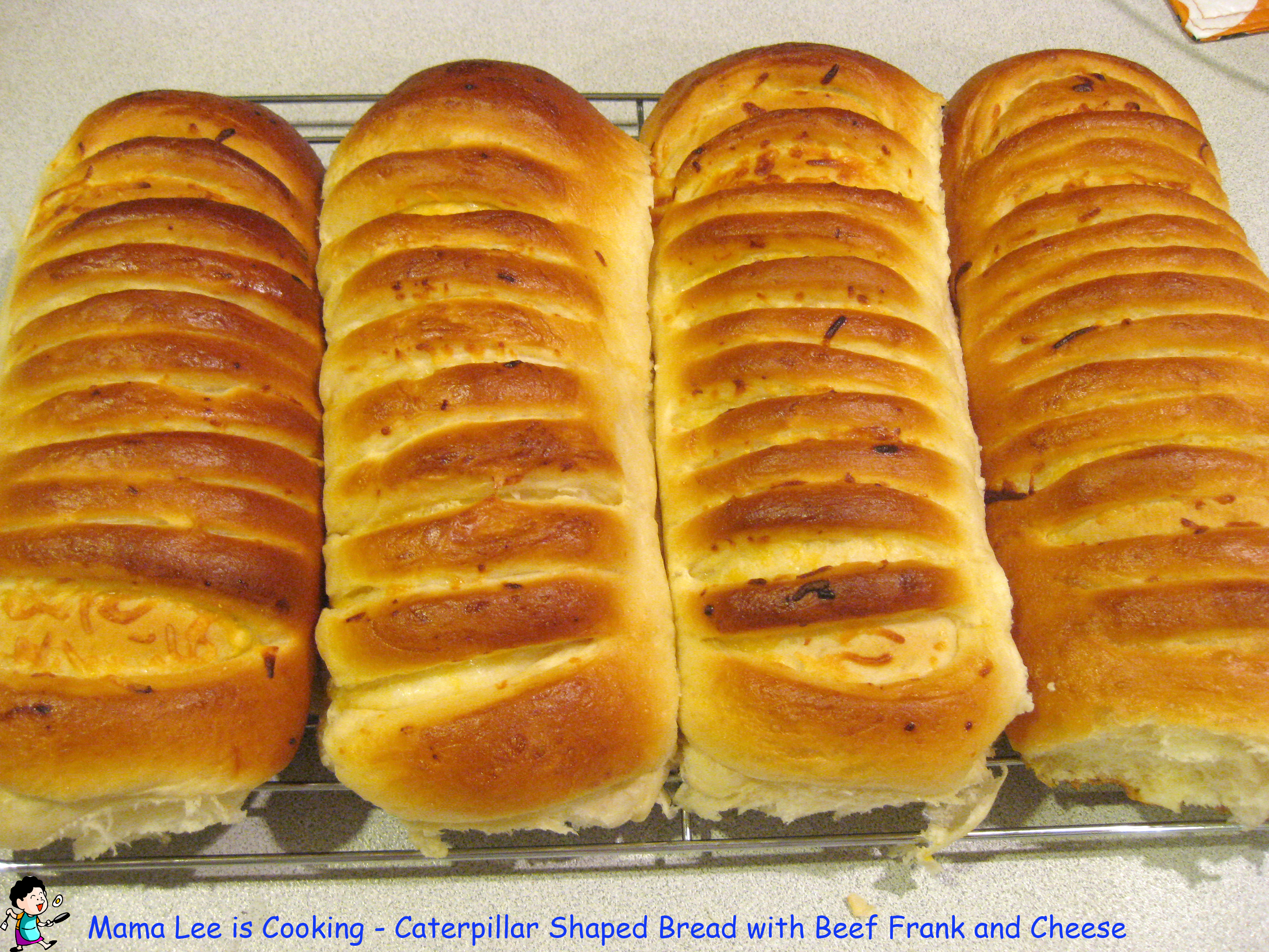 Caterpillar Shaped Bread with Beef Frank and Cheese